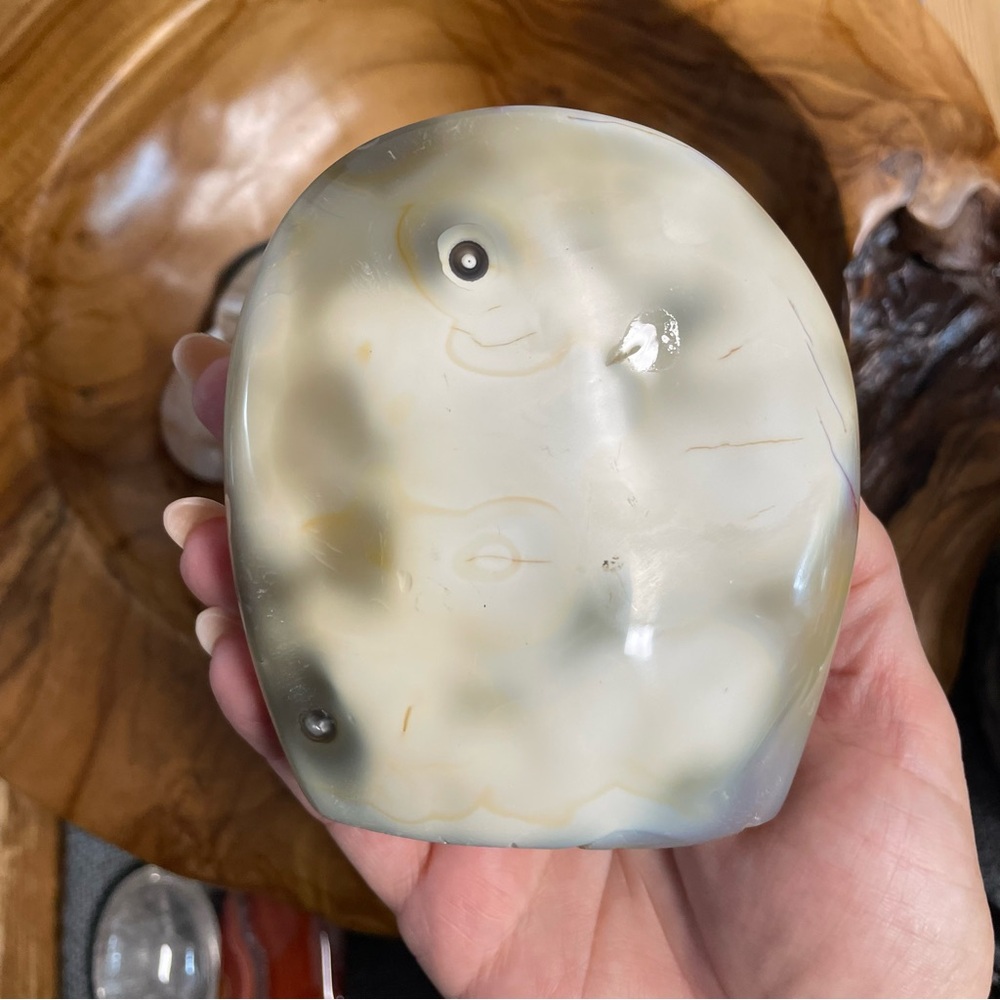 Polished Agate Home Art Accent - Cream and Gray Decorative Stone orca agate